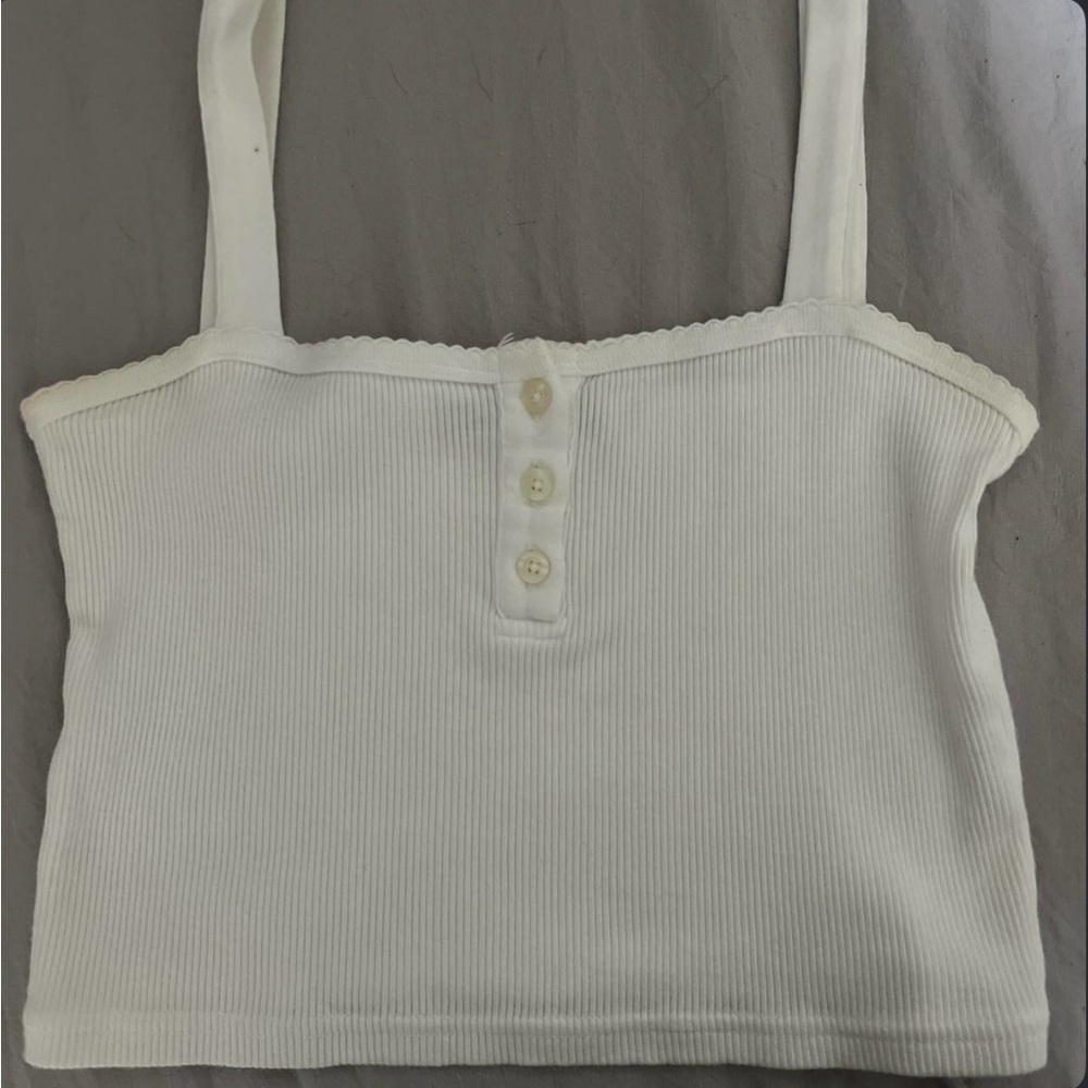 Brandy Melville White Ribbed Button-Front Crop Tank